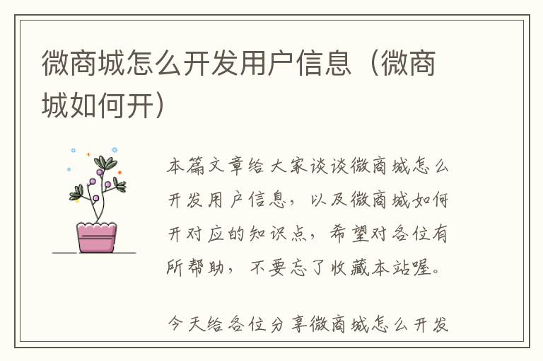 微商城怎么开发用户信息(微商城如何开)