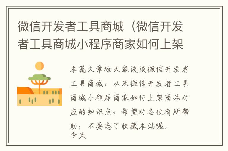 微信开发者工具商城(微信开发者工具商城小程序商家如何上架商品)
