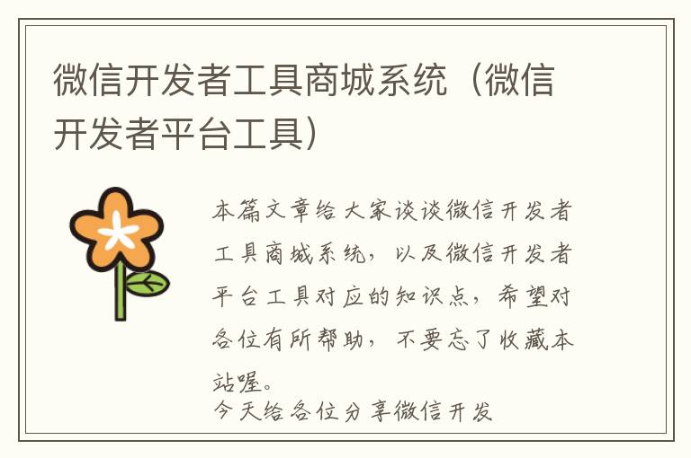 微信开发者工具商城系统(微信开发者平台工具)