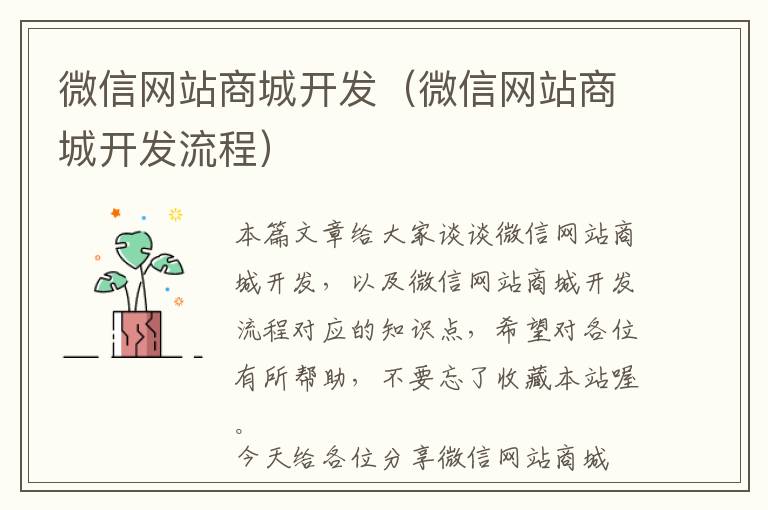 微信网站商城开发(微信网站商城开发流程)