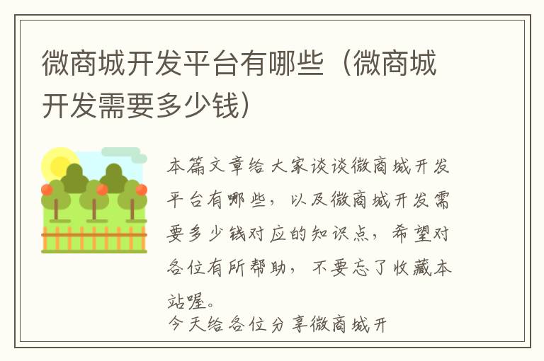 微商城开发平台有哪些(微商城开发需要多少钱)