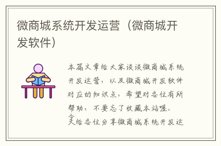 微商城系统开发运营(微商城开发软件)