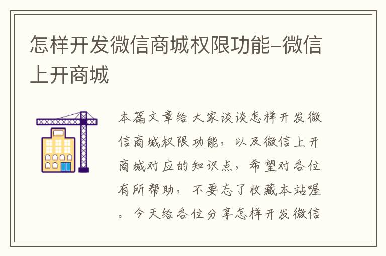 怎样开发微信商城权限功能-微信上开商城