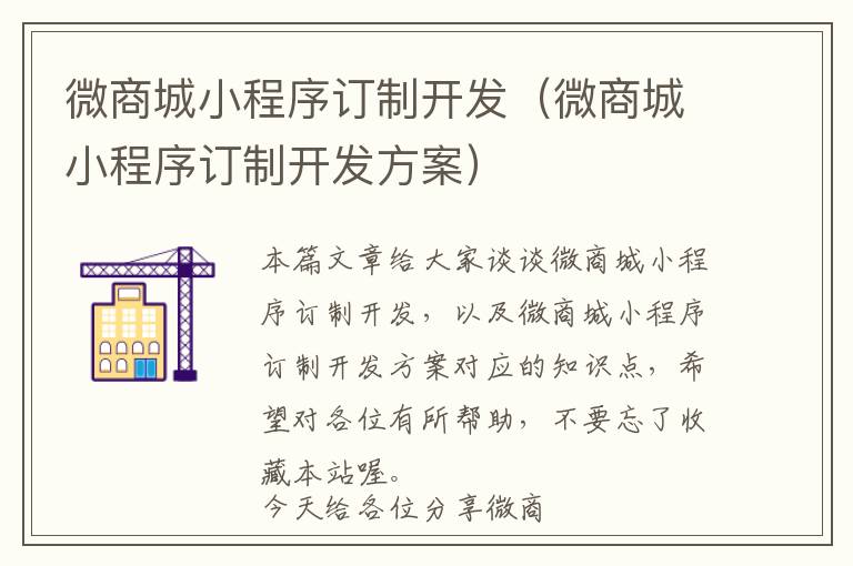 微商城小程序订制开发(微商城小程序订制开发方案)