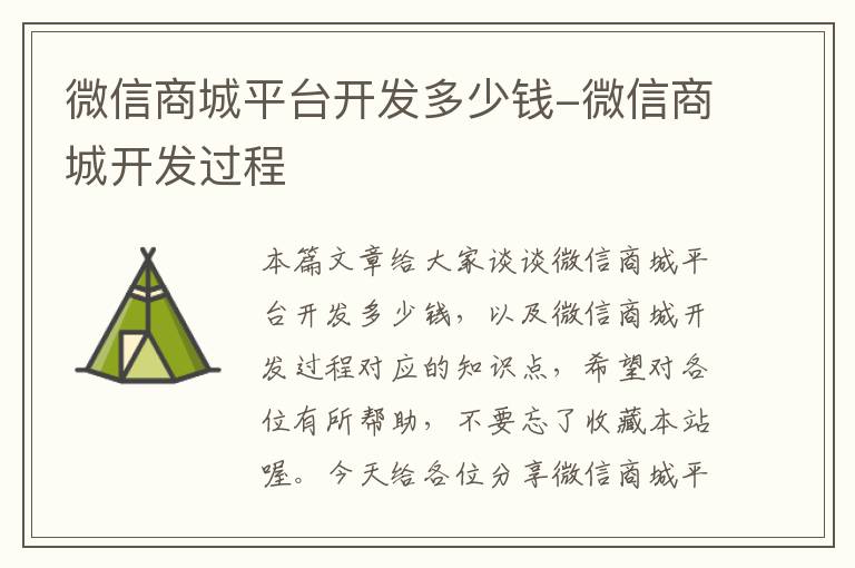 微信商城平台开发多少钱-微信商城开发过程