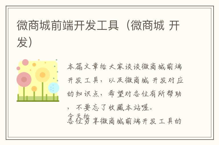 微商城前端开发工具(微商城 开发)