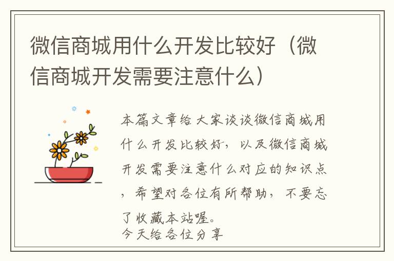 微信商城用什么开发比较好(微信商城开发需要注意什么)