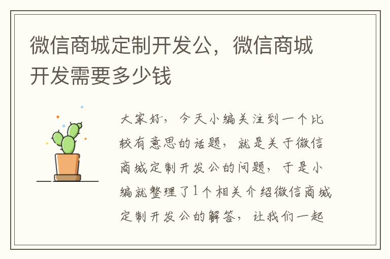 微信商城定制开发公,微信商城开发需要多少钱