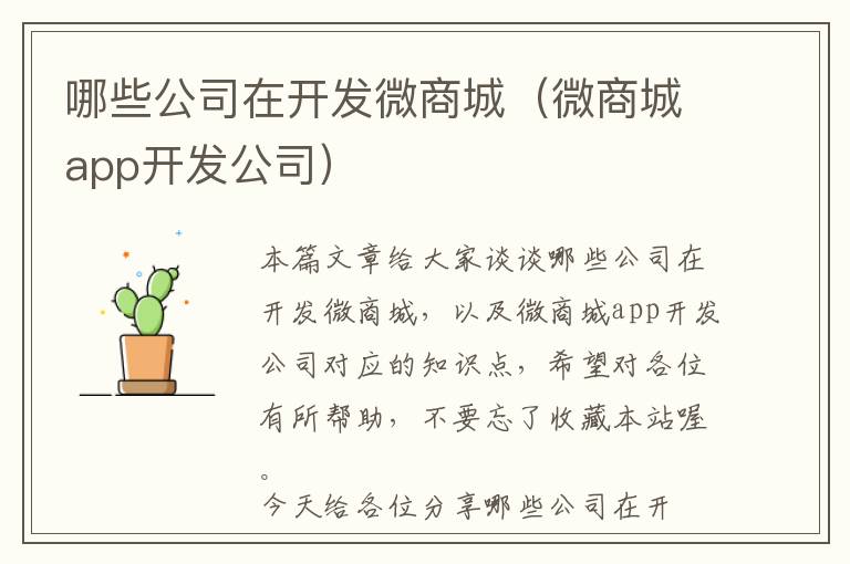 哪些公司在开发微商城(微商城app开发公司)