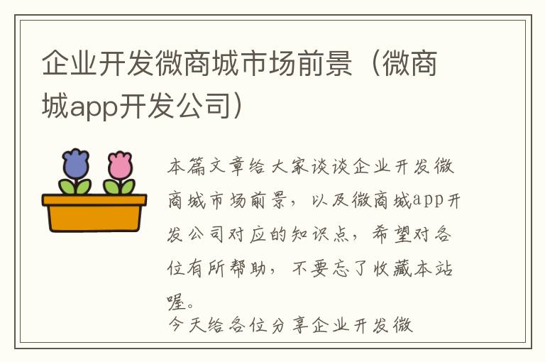 企业开发微商城市场前景(微商城app开发公司)