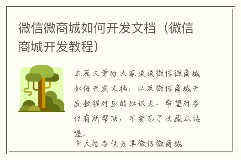 微信微商城如何开发文档(微信商城开发教程)