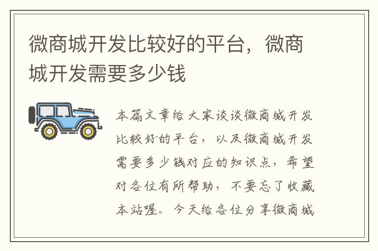 微商城开发比较好的平台,微商城开发需要多少钱