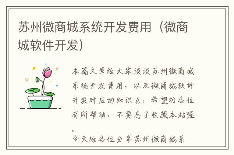 苏州微商城系统开发费用(微商城软件开发)