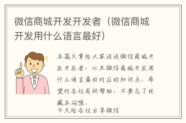 微信商城开发开发者(微信商城开发用什么语言最好)