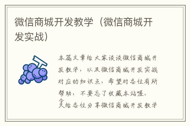 微信商城开发教学(微信商城开发实战)