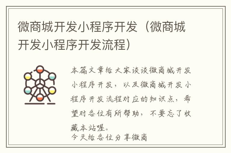 微商城开发小程序开发(微商城开发小程序开发流程)