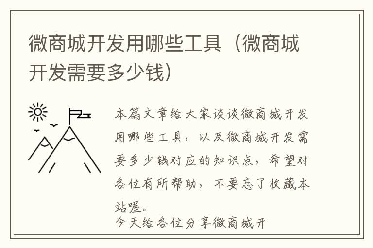微商城开发用哪些工具(微商城开发需要多少钱)