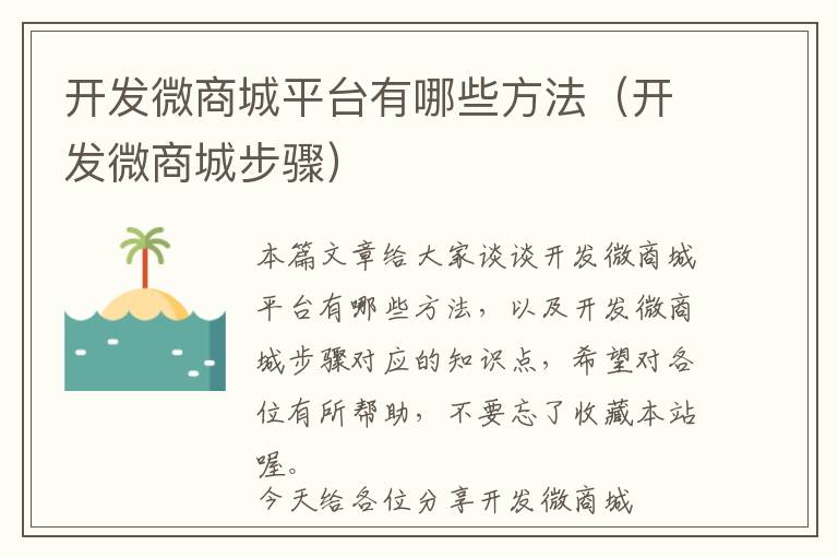开发微商城平台有哪些方法(开发微商城步骤)