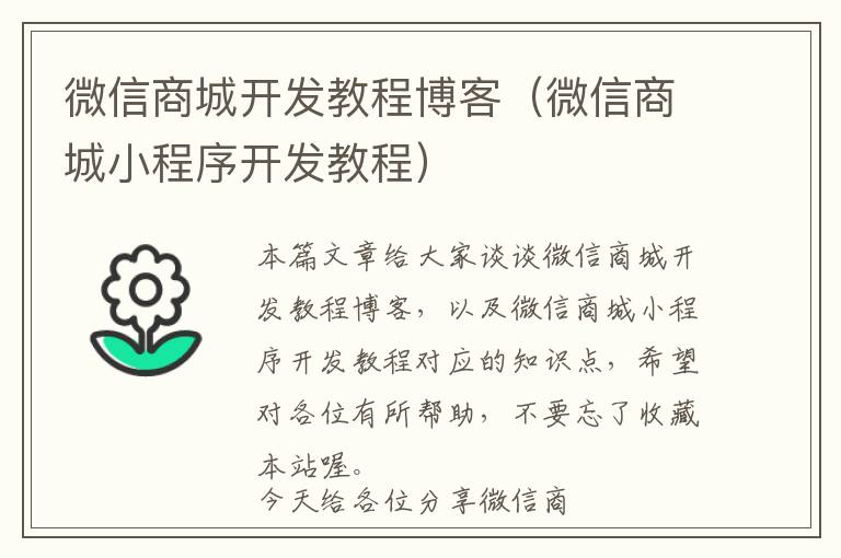 微信商城开发教程博客(微信商城小程序开发教程)