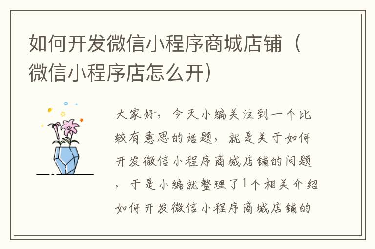 如何开发微信小程序商城店铺(微信小程序店怎么开)