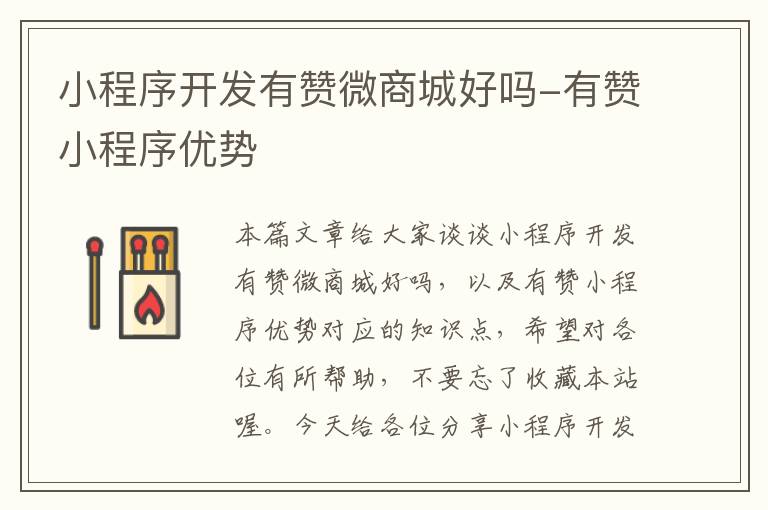 小程序开发有赞微商城好吗-有赞小程序优势
