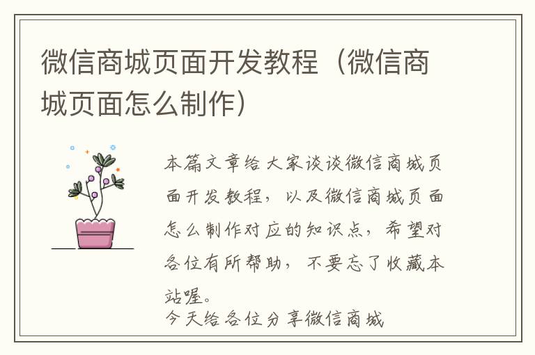 微信商城页面开发教程(微信商城页面怎么制作)