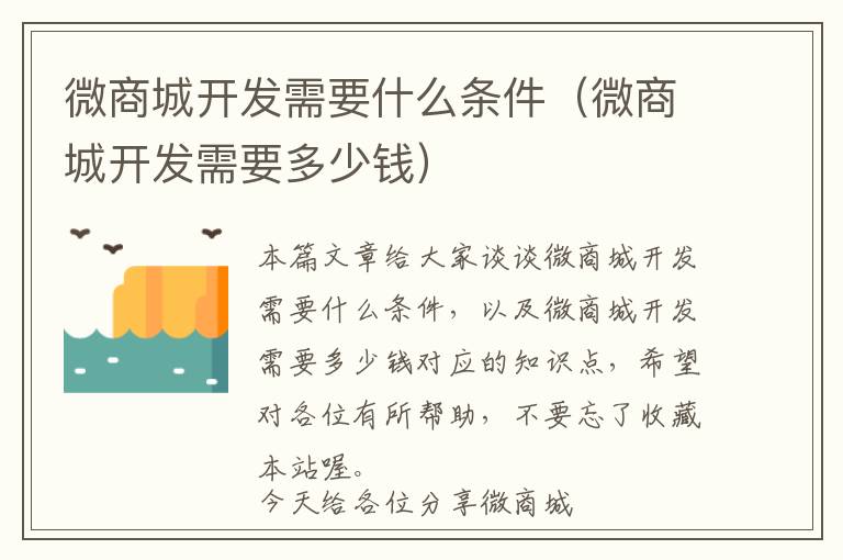 微商城开发需要什么条件(微商城开发需要多少钱)