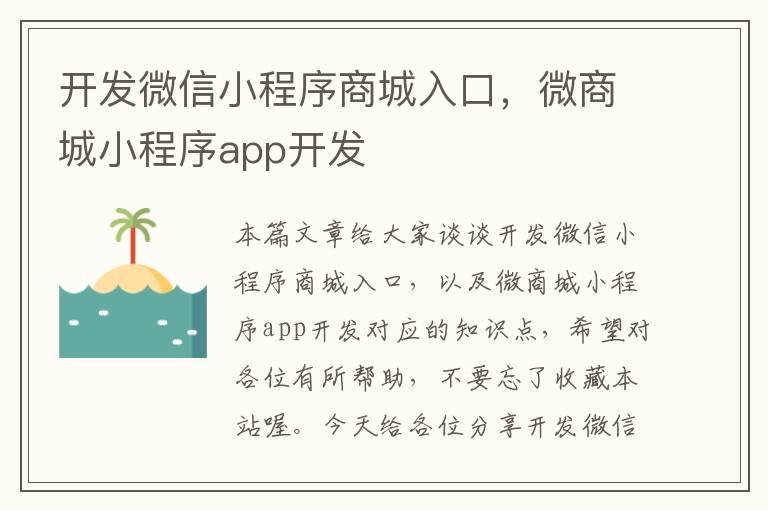 开发微信小程序商城入口,微商城小程序app开发