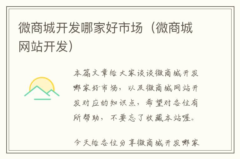 微商城开发哪家好市场(微商城网站开发)
