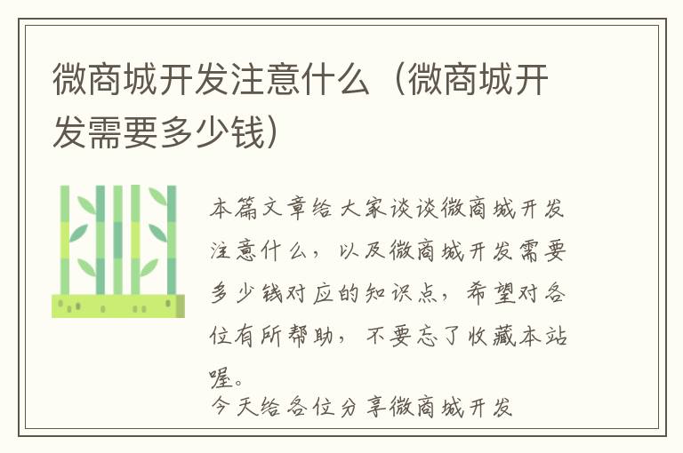 微商城开发注意什么(微商城开发需要多少钱)