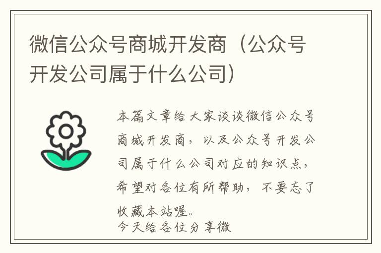 微信公众号商城开发商(公众号开发公司属于什么公司)