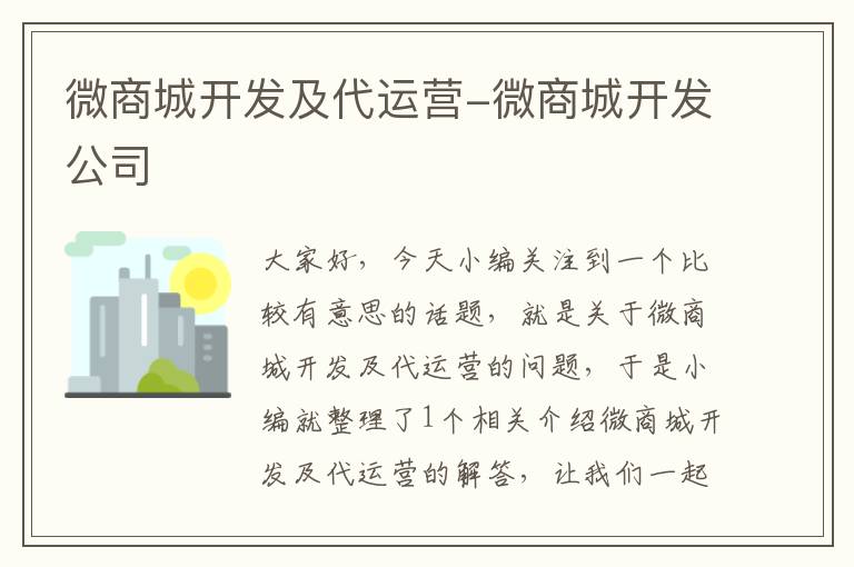 微商城开发及代运营-微商城开发公司
