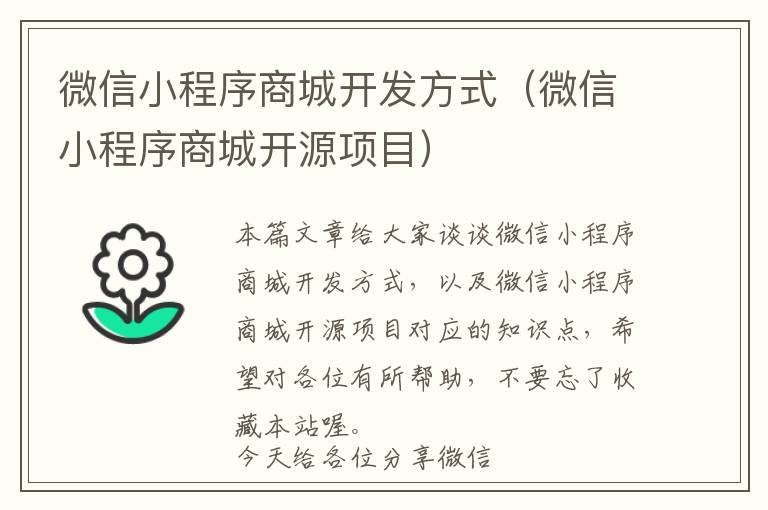 微信小程序商城开发方式(微信小程序商城开源项目)