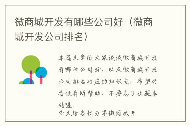 微商城开发有哪些公司好(微商城开发公司排名)