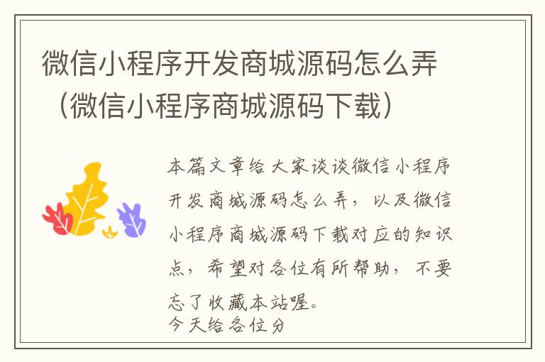 微信小程序开发商城源码怎么弄(微信小程序商城源码下载)