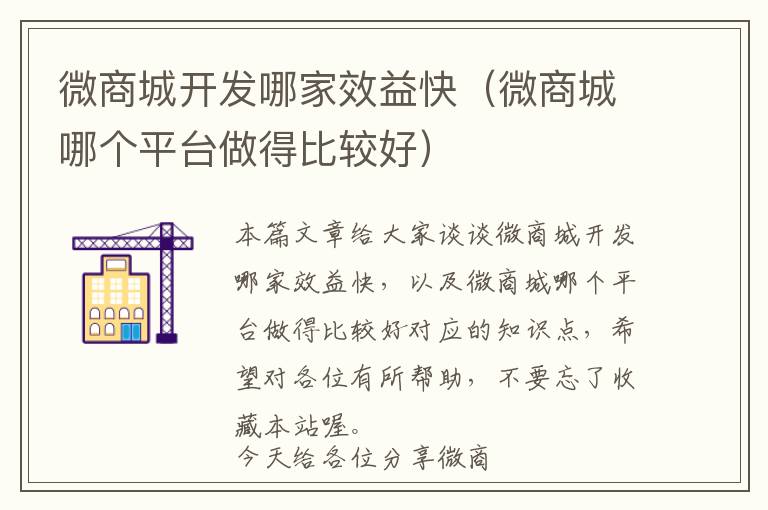 微商城开发哪家效益快(微商城哪个平台做得比较好)