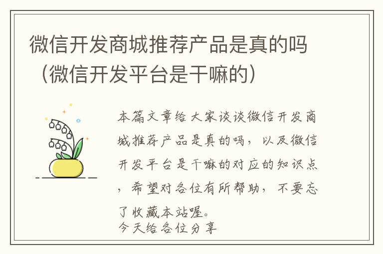 微信开发商城推荐产品是真的吗(微信开发平台是干嘛的)