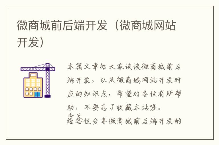 微商城前后端开发(微商城网站开发)