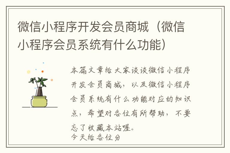 微信小程序开发会员商城(微信小程序会员系统有什么功能)