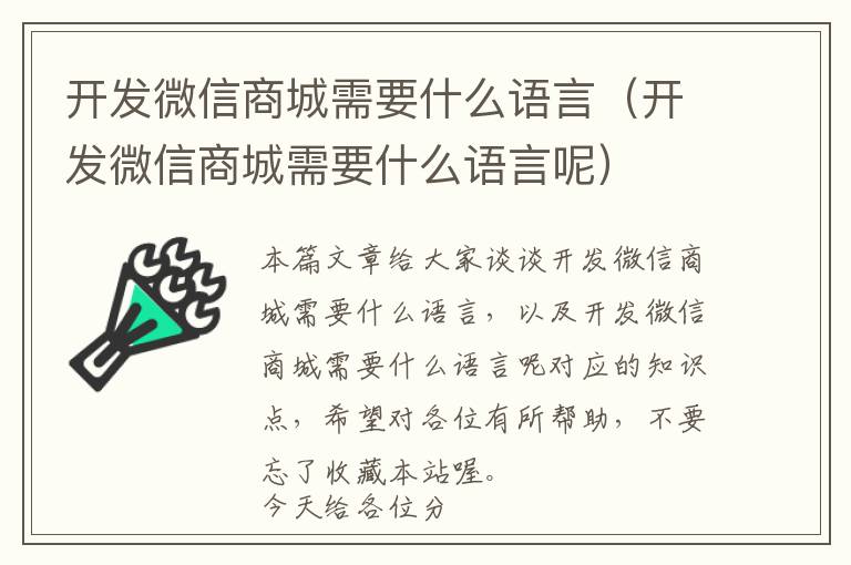 开发微信商城需要什么语言(开发微信商城需要什么语言呢)