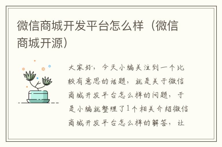 微信商城开发平台怎么样(微信商城开源)