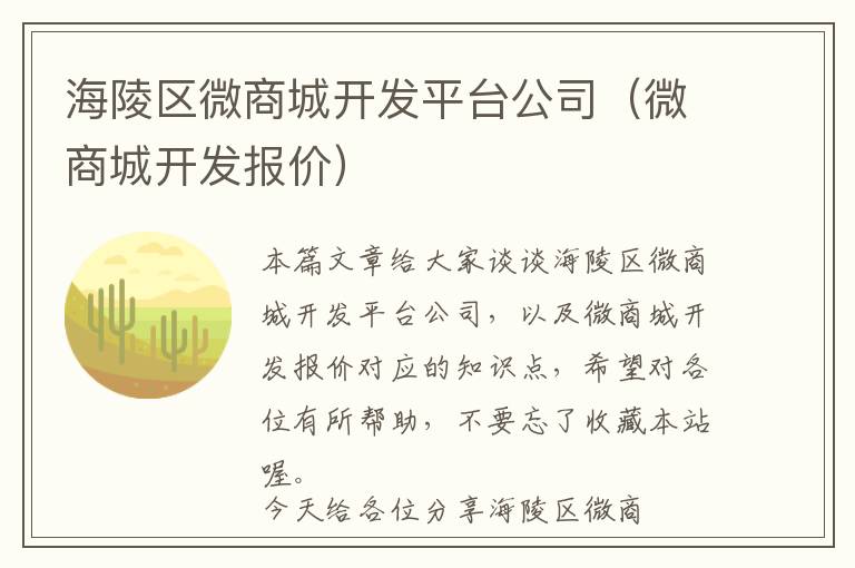 海陵区微商城开发平台公司(微商城开发报价)