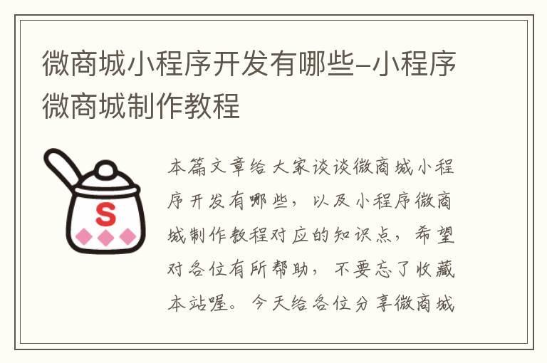 微商城小程序开发有哪些-小程序微商城制作教程