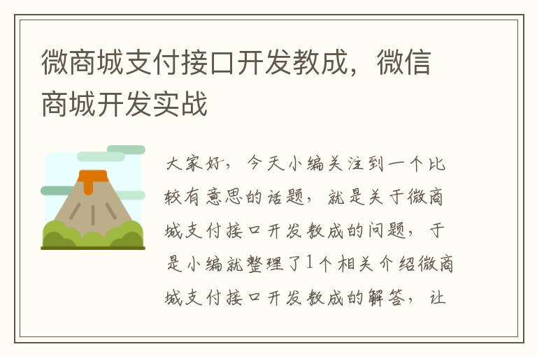 微商城支付接口开发教成,微信商城开发实战