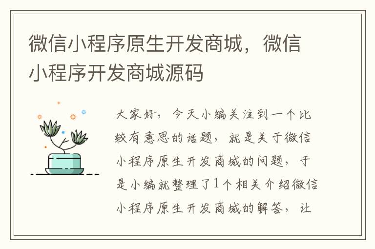 微信小程序原生开发商城,微信小程序开发商城源码