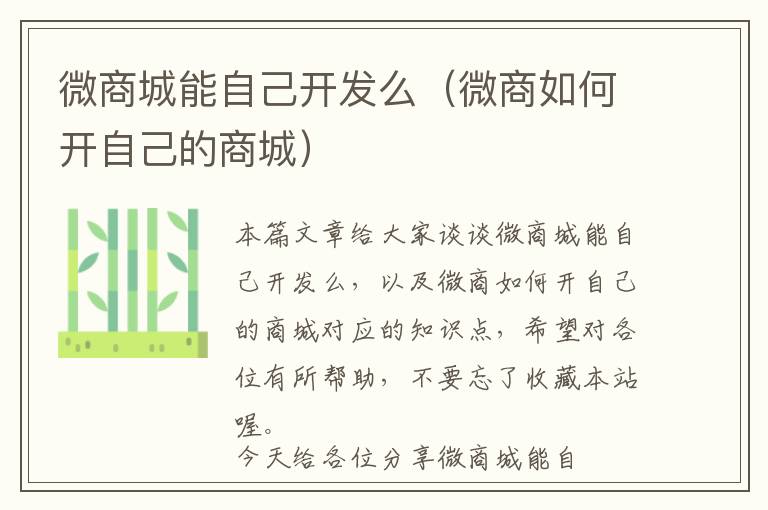 微商城能自己开发么(微商如何开自己的商城)