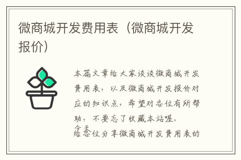 微商城开发费用表(微商城开发报价)