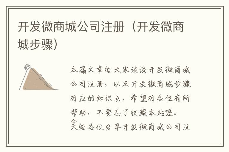 开发微商城公司注册(开发微商城步骤)