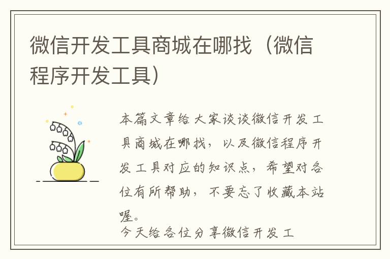 微信开发工具商城在哪找(微信程序开发工具)