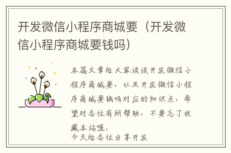 开发微信小程序商城要(开发微信小程序商城要钱吗)